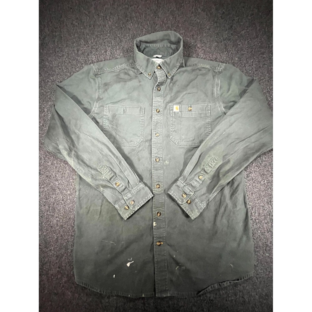 Carhartt Relaxed Fit Shirt Mens Large Tall Green Cotton Button Down Workwear
